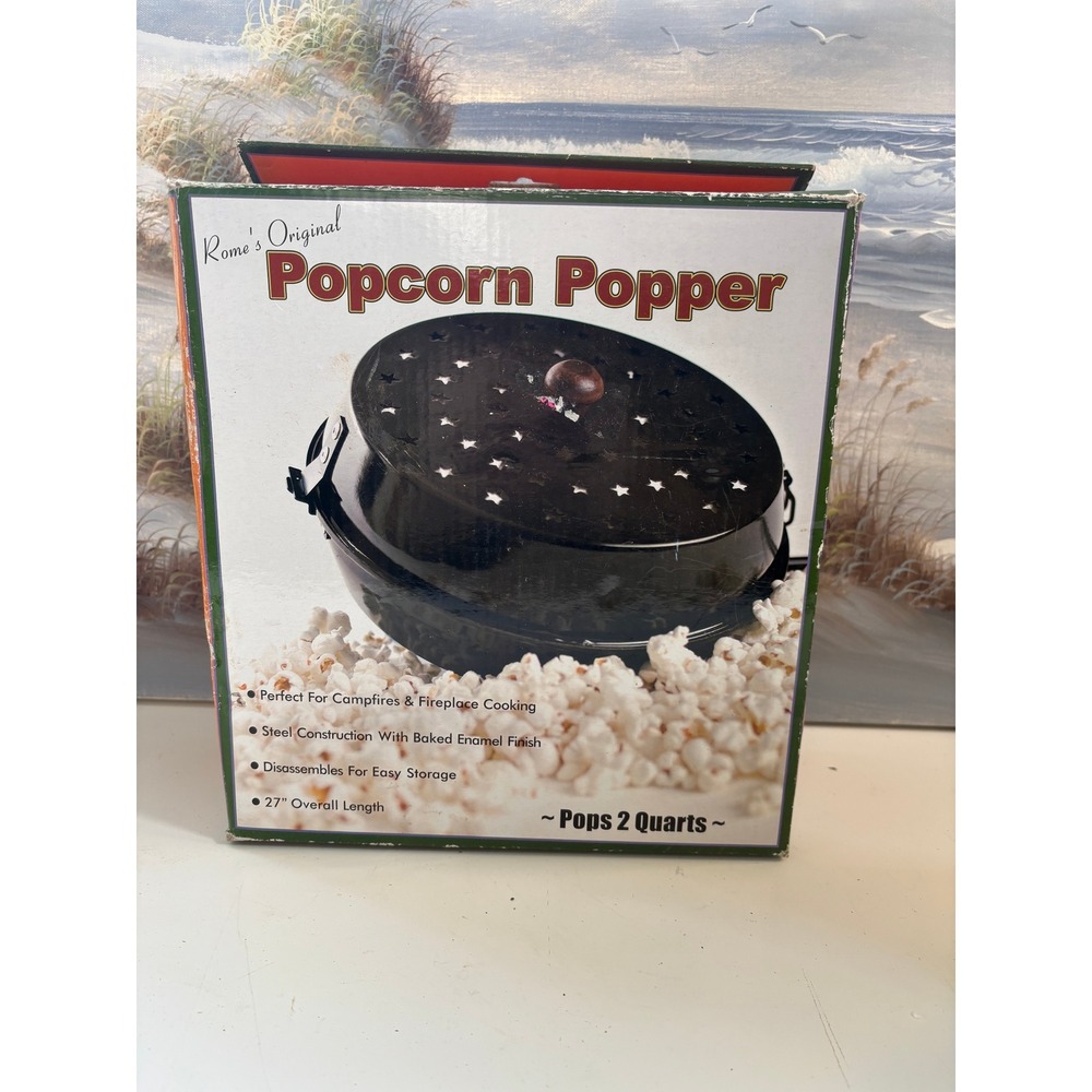 Rome's Original Popcorn Popper 122-T Campfire Fireplace Steel Enamel 27 Inch